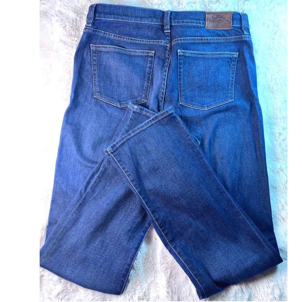 Lauren Ralph Lauren LRL Jeans Dark Wash Straight Leg Stretch Denim Blue 10. A23